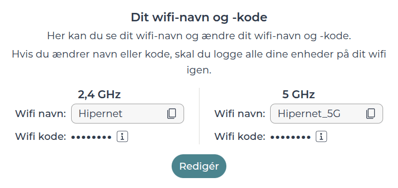 Billede af wifi-login sektionen i Mit Hiper.