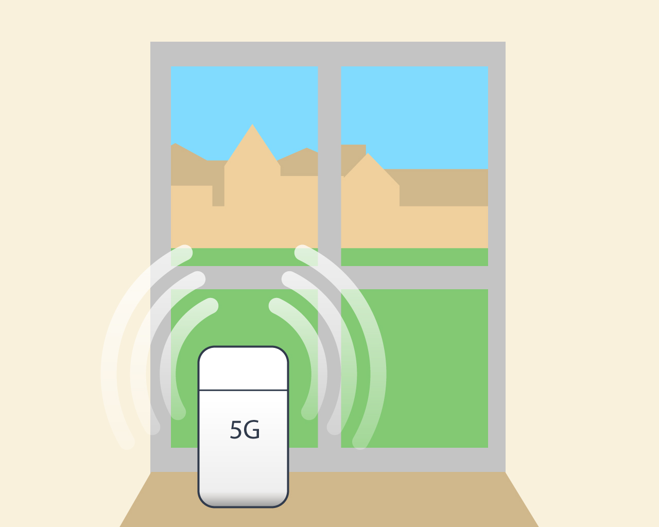 5G-router som står i vindueskarmen i en bolig.